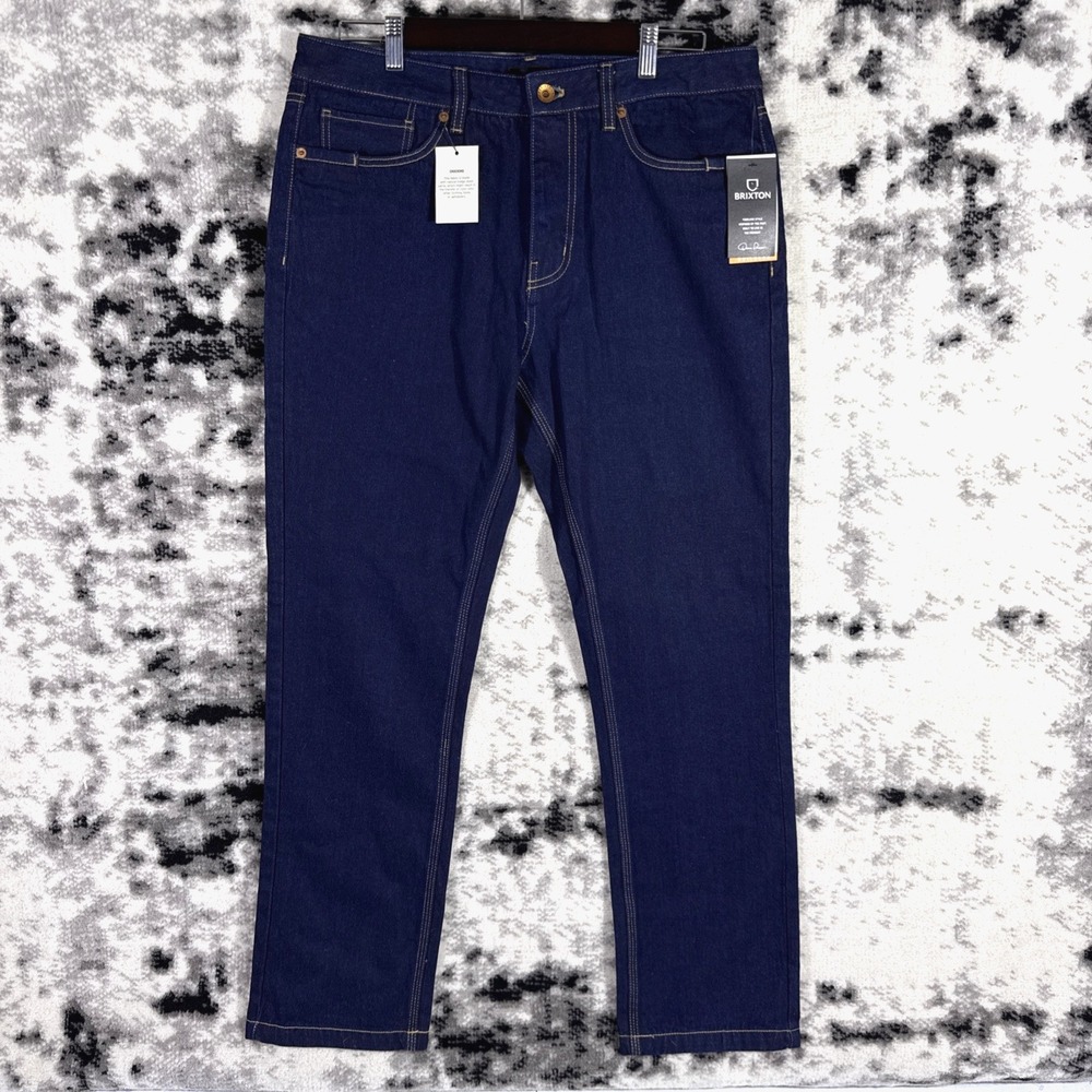 New Brixton Builder Jeans Mens‎ Size 34x31 Dark Wash Blue Regular Fit